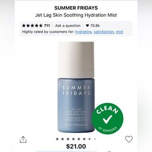 Summer Fridays Jet Lag Skin Smoothing Hydration Mist